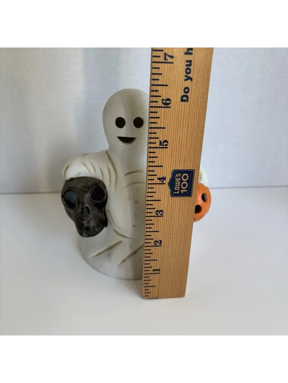 Vintage Ceramic Porcelain Bisque Halloween Ghost Lantern Tealight Candle Holder